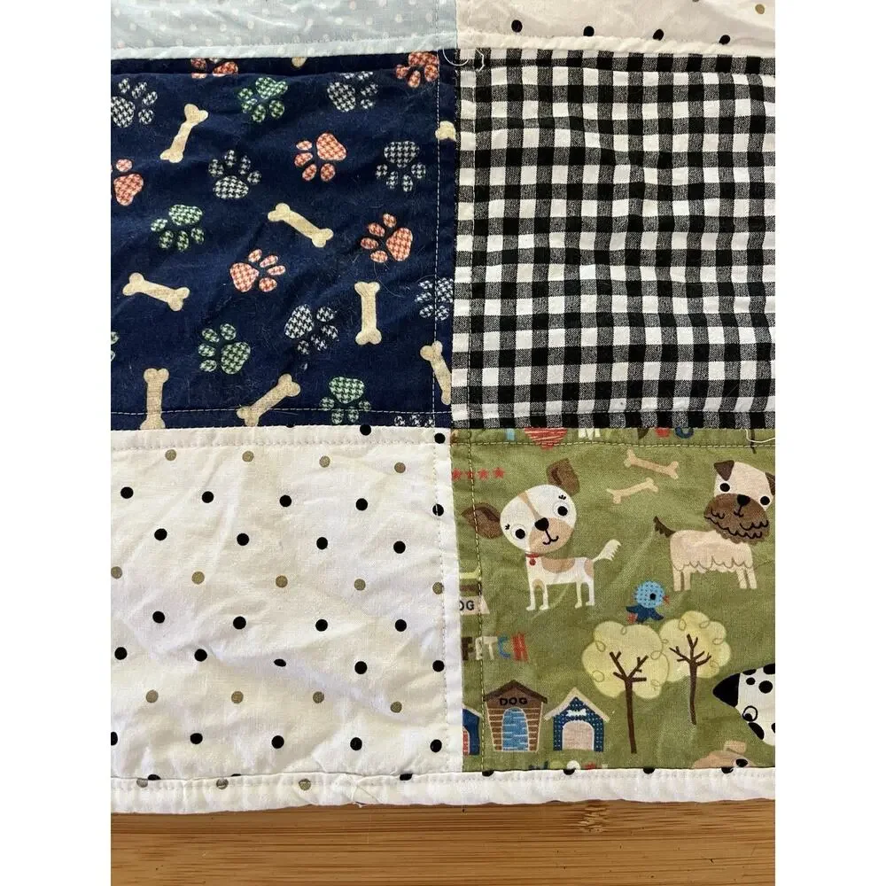 Handmade Unisex Cotton Quilted Blanket Blue Graham Dog Robots Cars Very Soft Kid